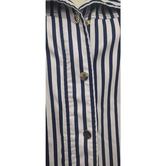 Chico's Striped Zip and Snap 3/4 Length Tab Sleeve Jacket, Navy/Wht, Sz 1 (8) - Picture 5 of 12